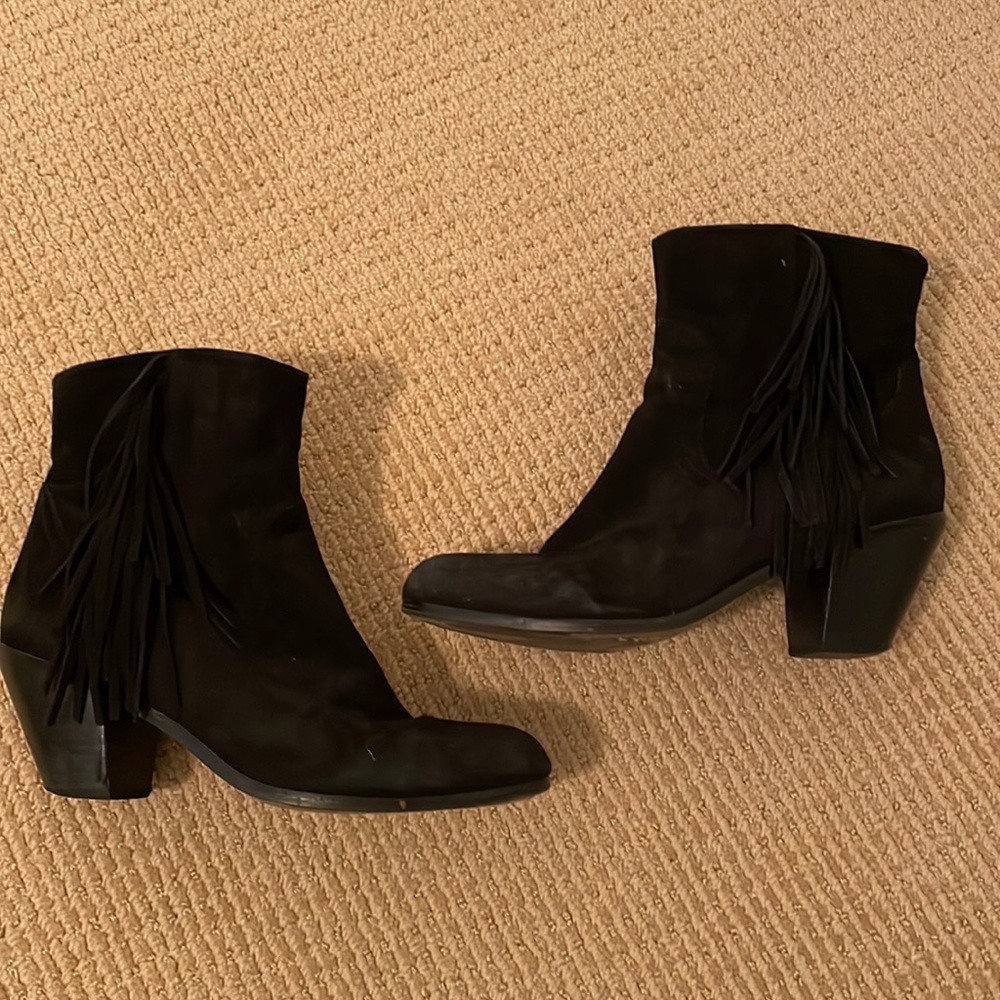 Sam Edelman Black Suede Fringe Booties